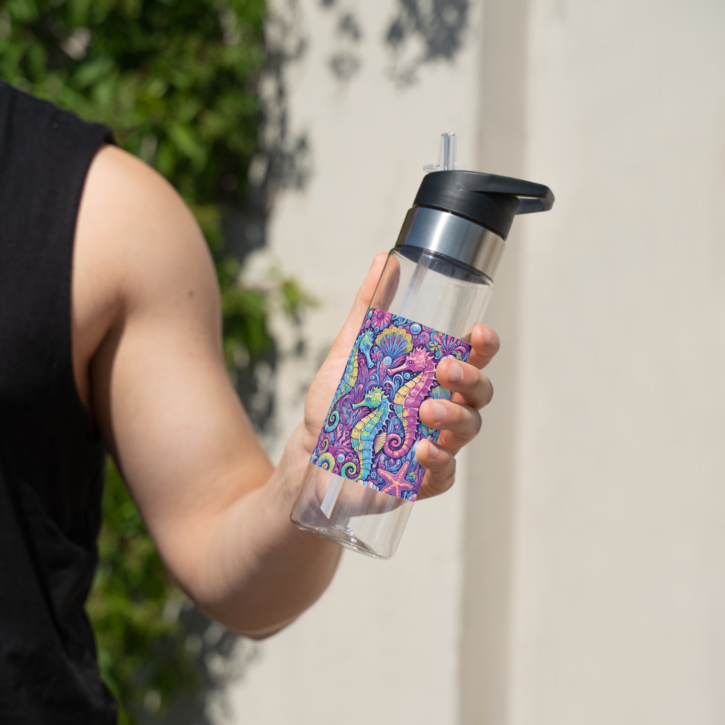 Tropical 20oz Tritan Sport Water Bottle -  Leakproof, Lightweight, BPA-Free / Seahorse Trio, Fantasy Pop