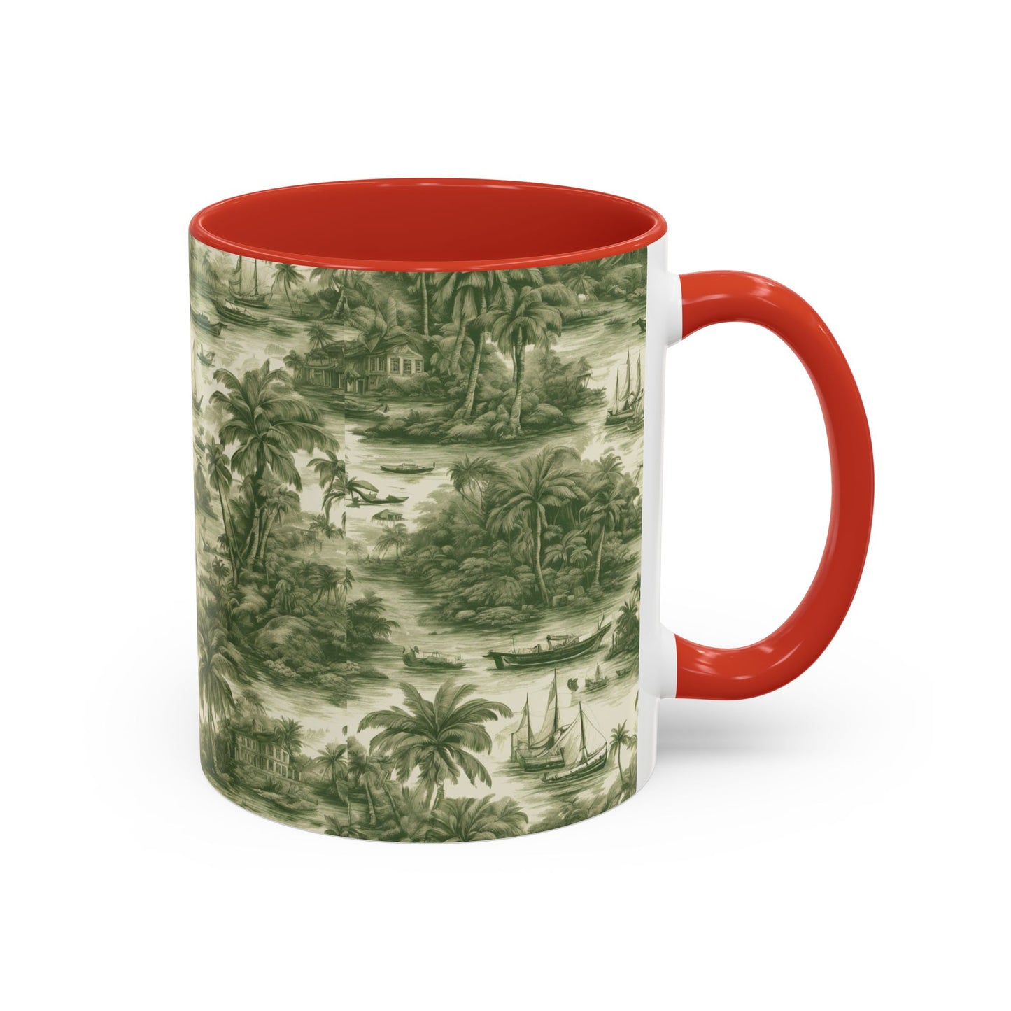 Accent Coffee Mug (11, 15oz), 8 Colors - Tropical Toile #1, evergreen