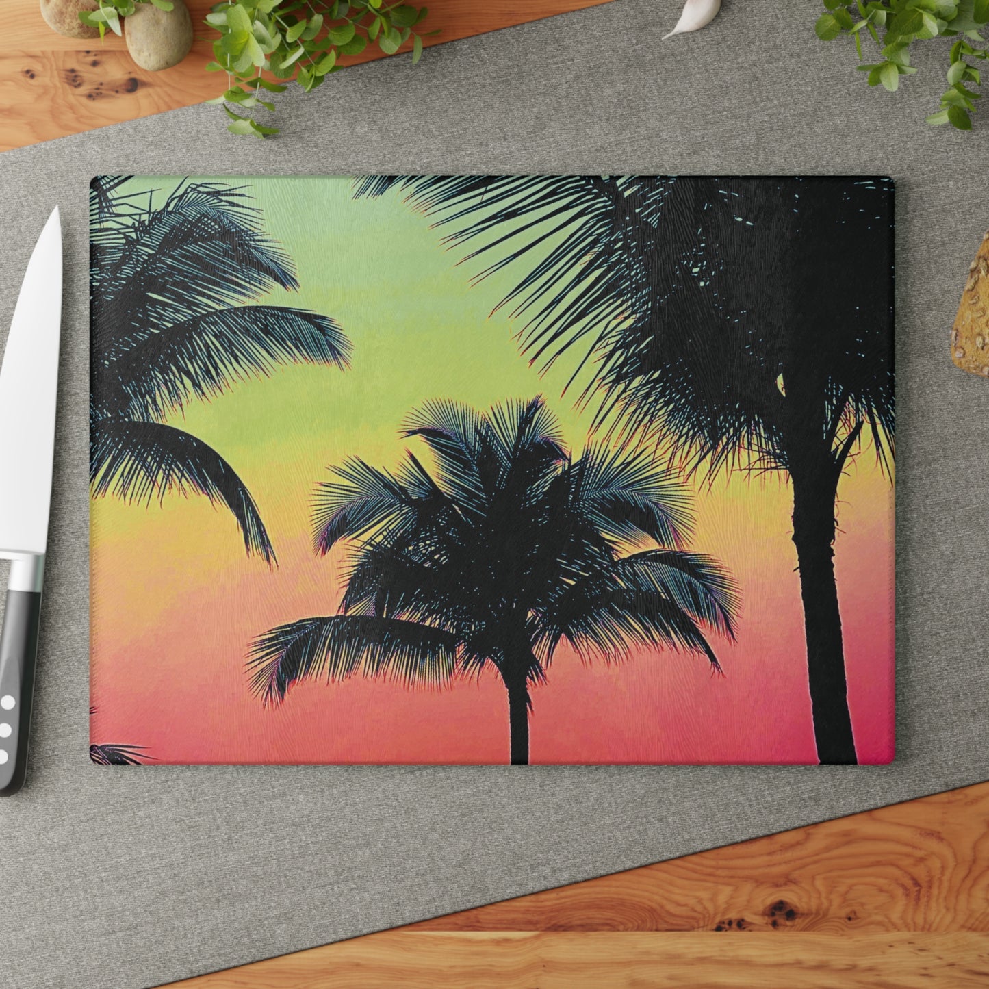 Glass Cutting Board, 2 sizes - Palm Glow/Sangria