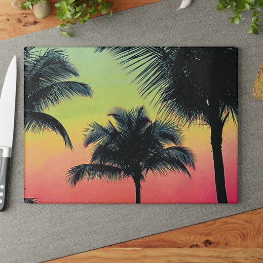 Glass Cutting Board, 2 sizes - Palm Glow/Sangria