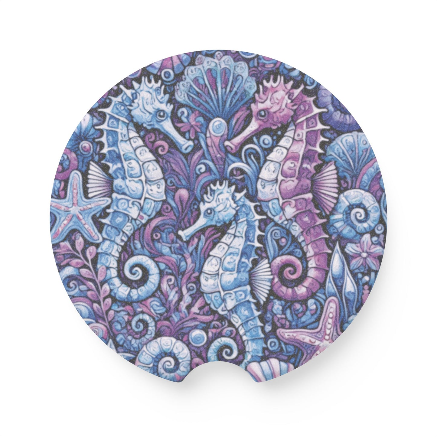Soapstone Car Coaster - Seahorse Trio/Blue