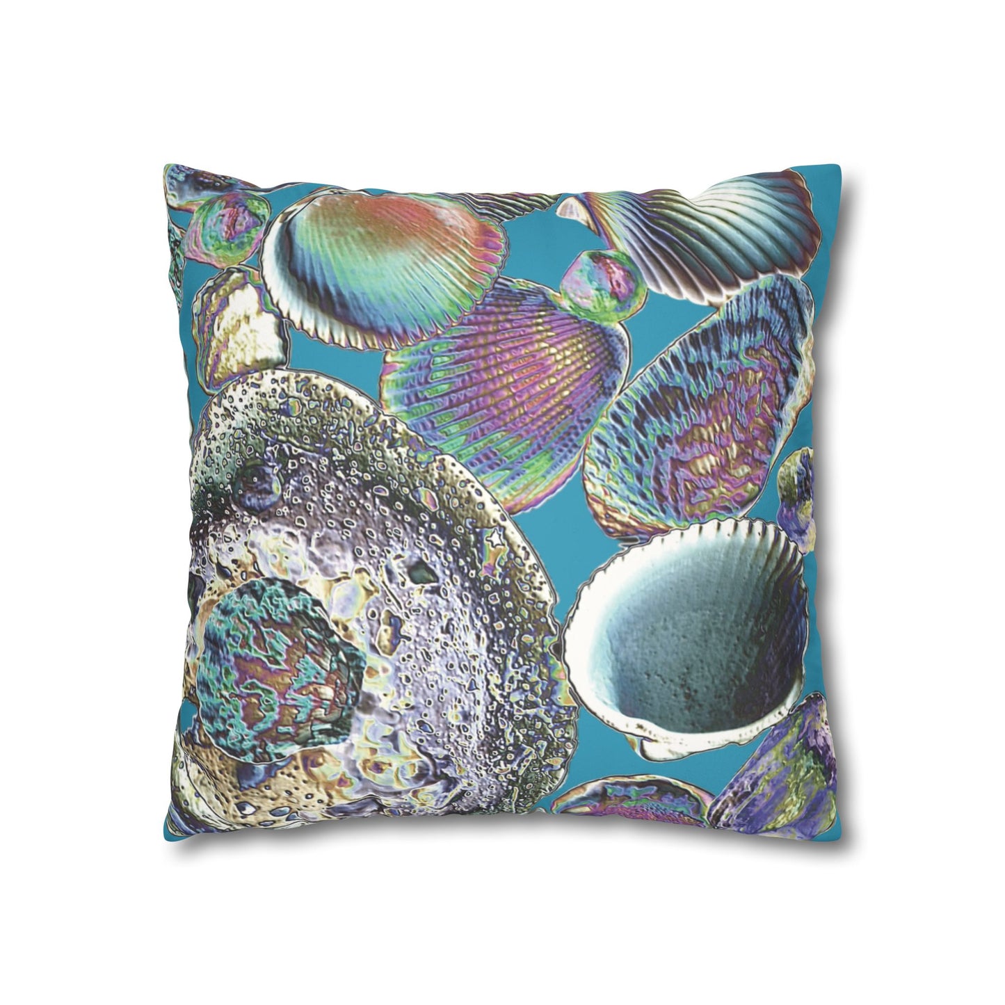 Faux Suede Square Pillowcase - Heatwave Seashell Collection, Turquoise