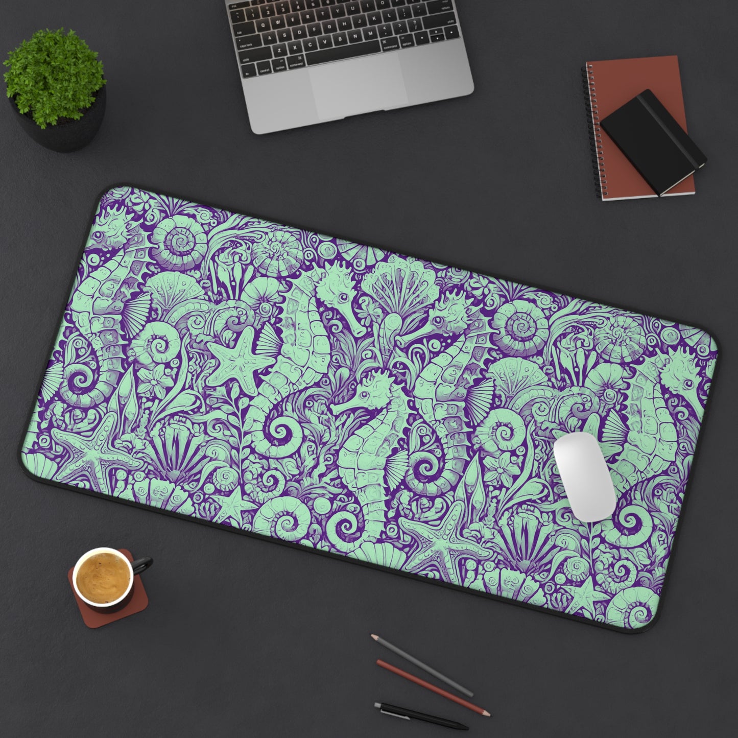 Tropical Mouse Pad/Desk Mat, 3 Sizes - Perfect for Home Office / Seahorses, Minty