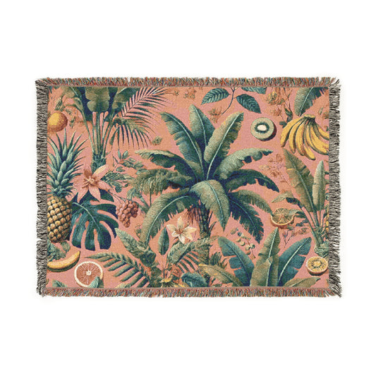 More Tropical Fruit/Coral Woven Blanket, 3 Sizes - Tropical Home Decor