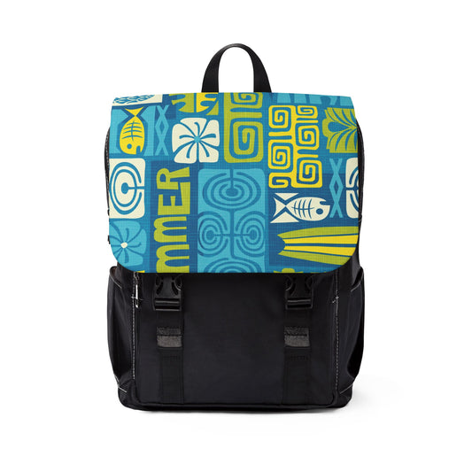 Tropical Ocean Casual Backpack - Perfect for Everyday Adventures / Tiki Poster Blue