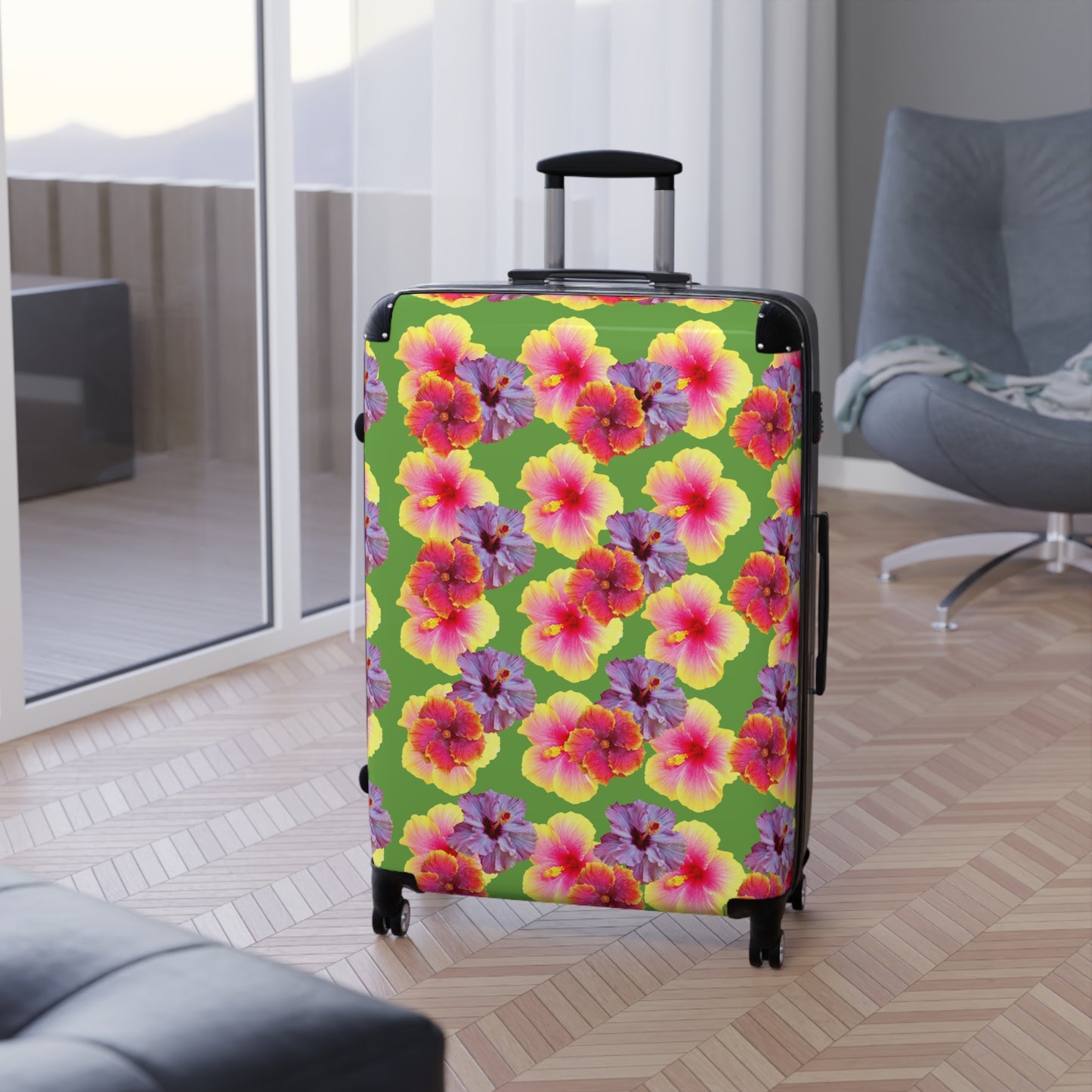Colorful Tropical Suitcase - Stylish Travel Luggage for Adventurers / Three Colors Hibiscus Flowers