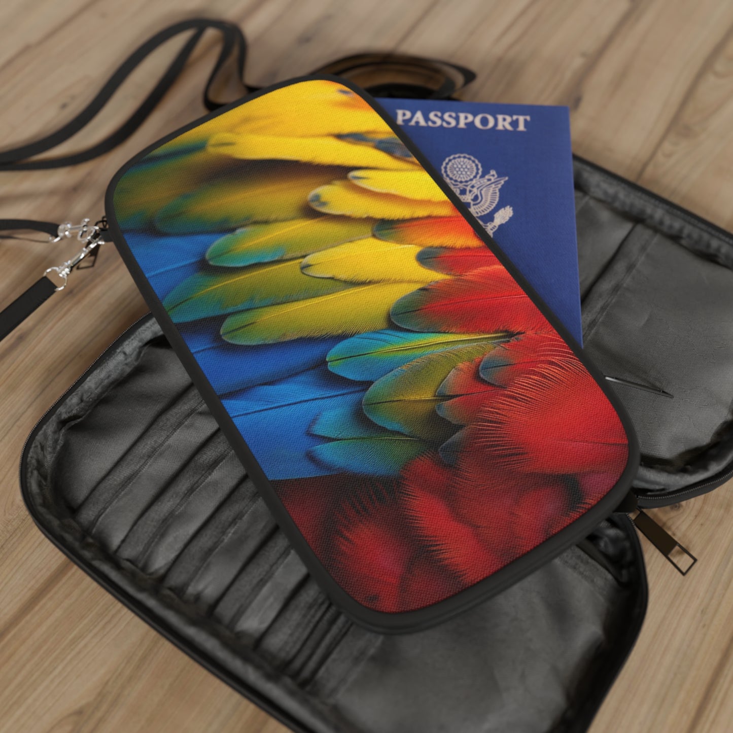 Passport Wallet – Perfect for Travelers & Adventurers / Rainforest Macaw Feathers