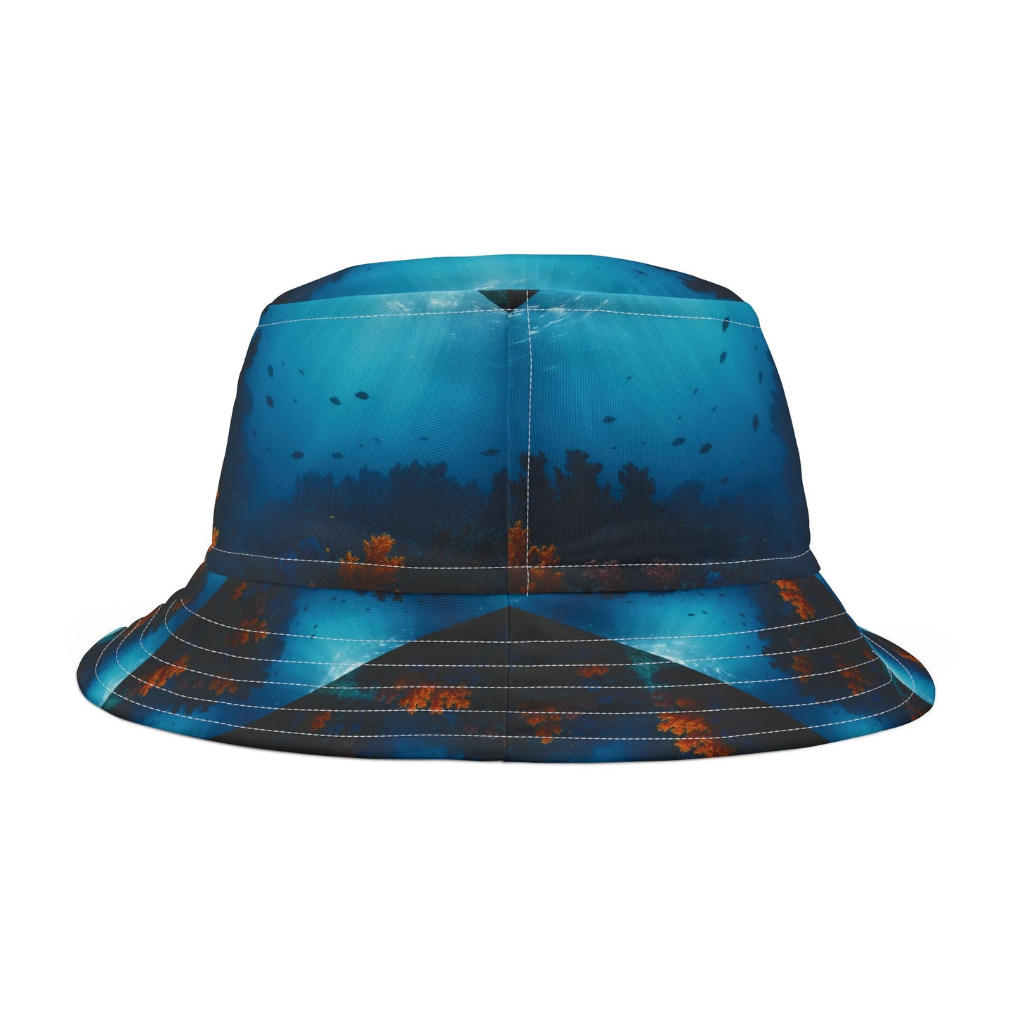 Black and Orange Coral / Polyester Bucket Hat for Beach Lovers