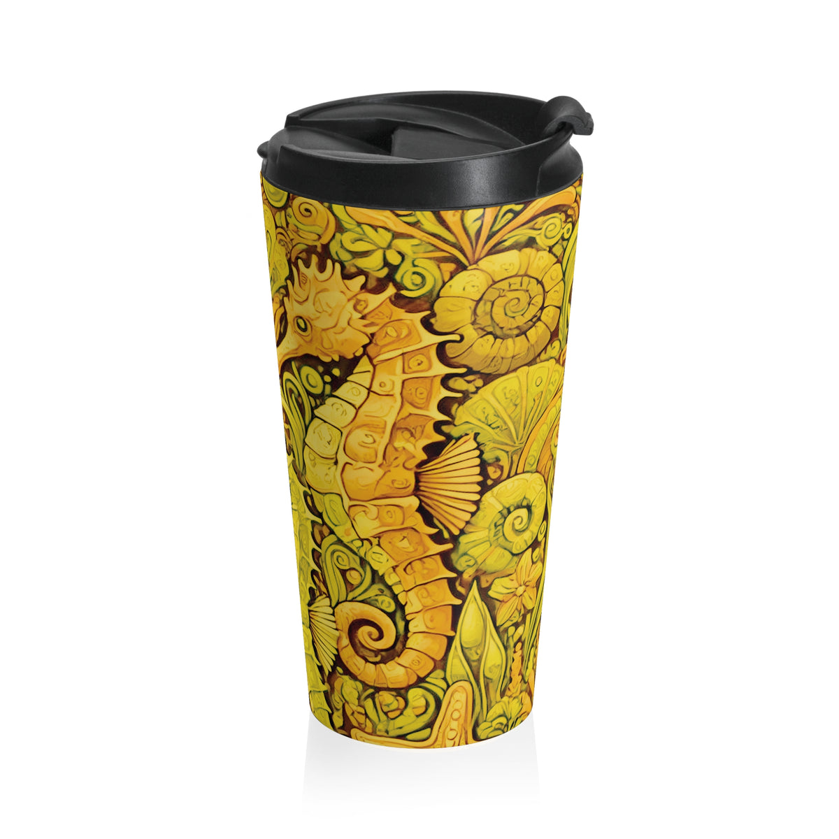 15 oz. Stainless Steel Travel Mug / Seahorse Trio, Yellow