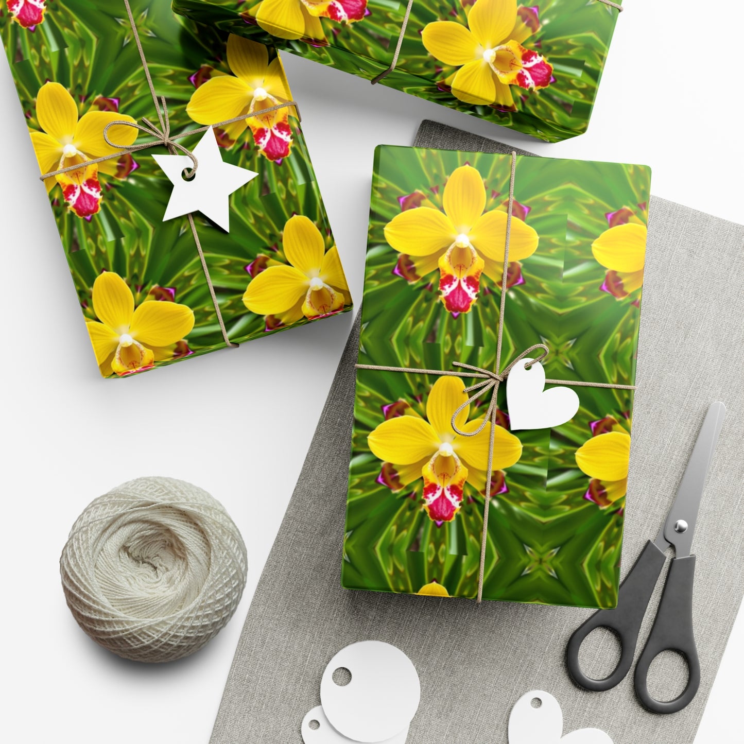 Gift Wrap Papers, Yellow Orchid Kaleidoscope