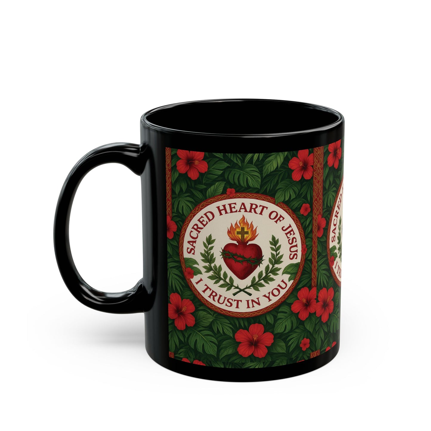 Religious Black Coffee Mug - Sacred Heart of Jesus Prayer