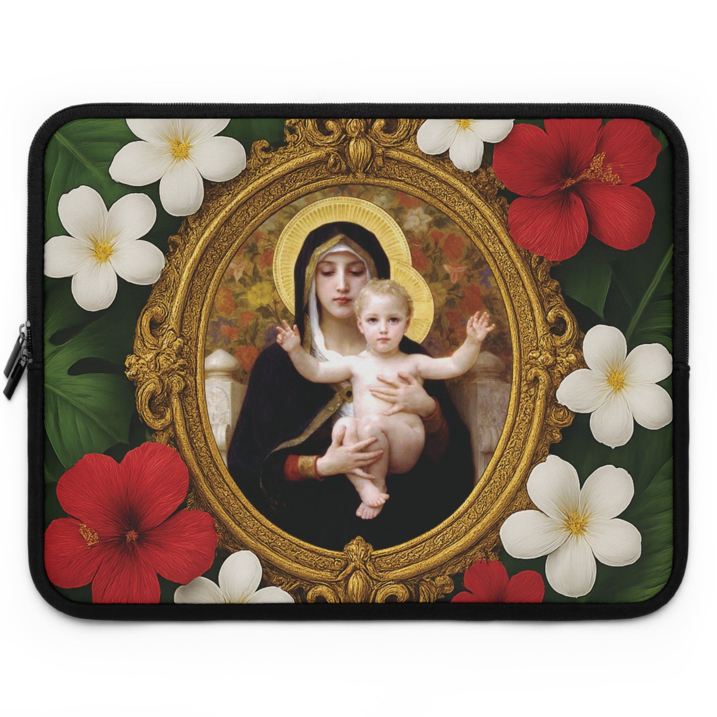 Religious Floral Laptop Computer Sleeve, Portable Tech Gift / Virgin of the Lilies