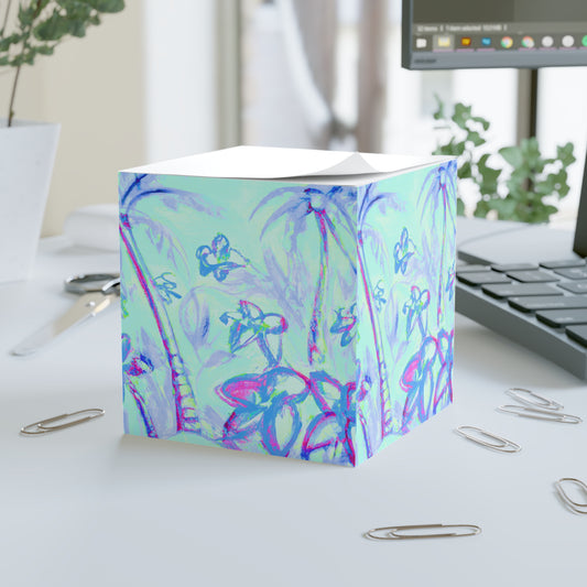 Note Cube - Tropical Doodles, Blue
