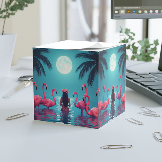 Note Cube - Moonlit Mermaid and Flamingos