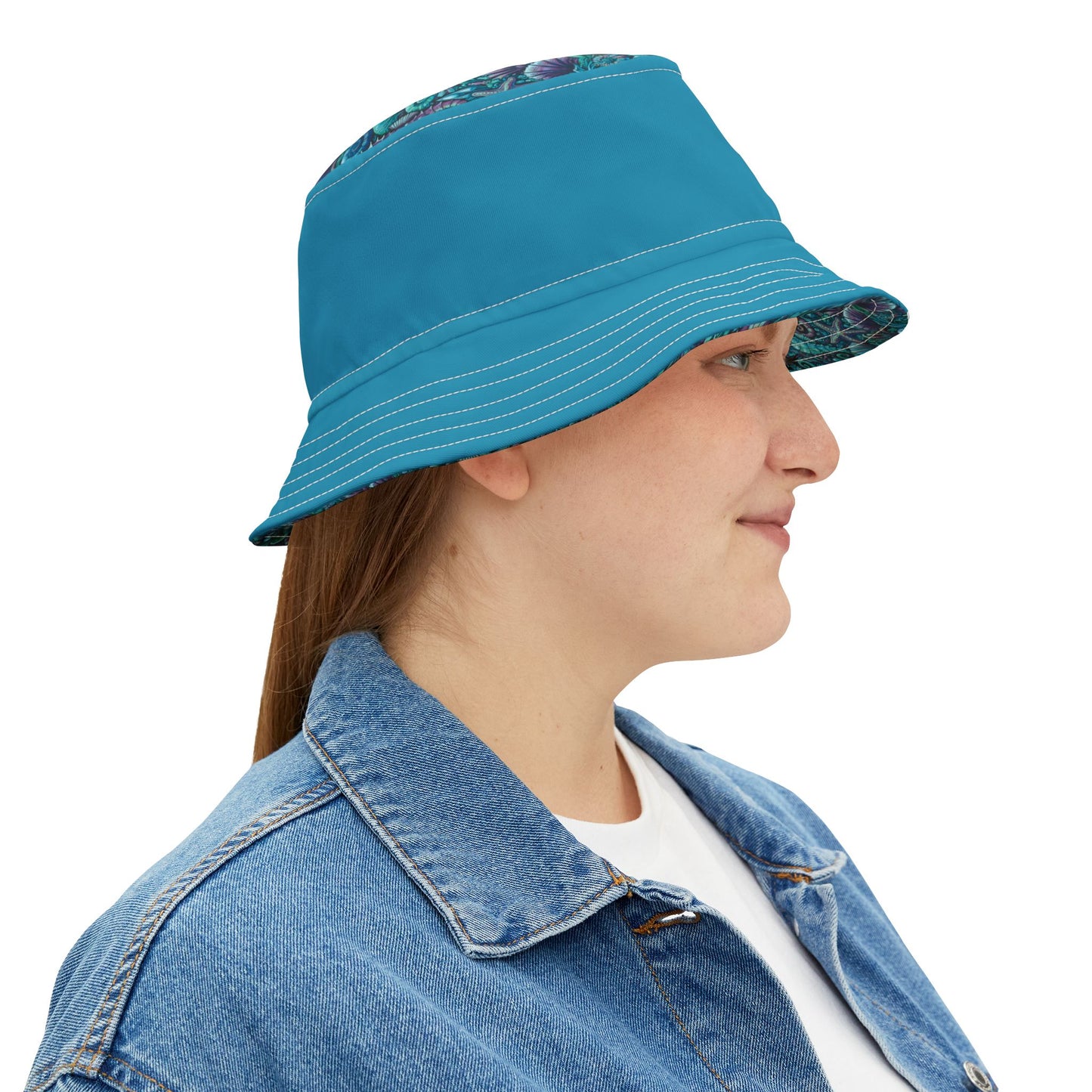 Tropical Polyester Bucket Hat, 2 Sizes - Seahorses Turquoise