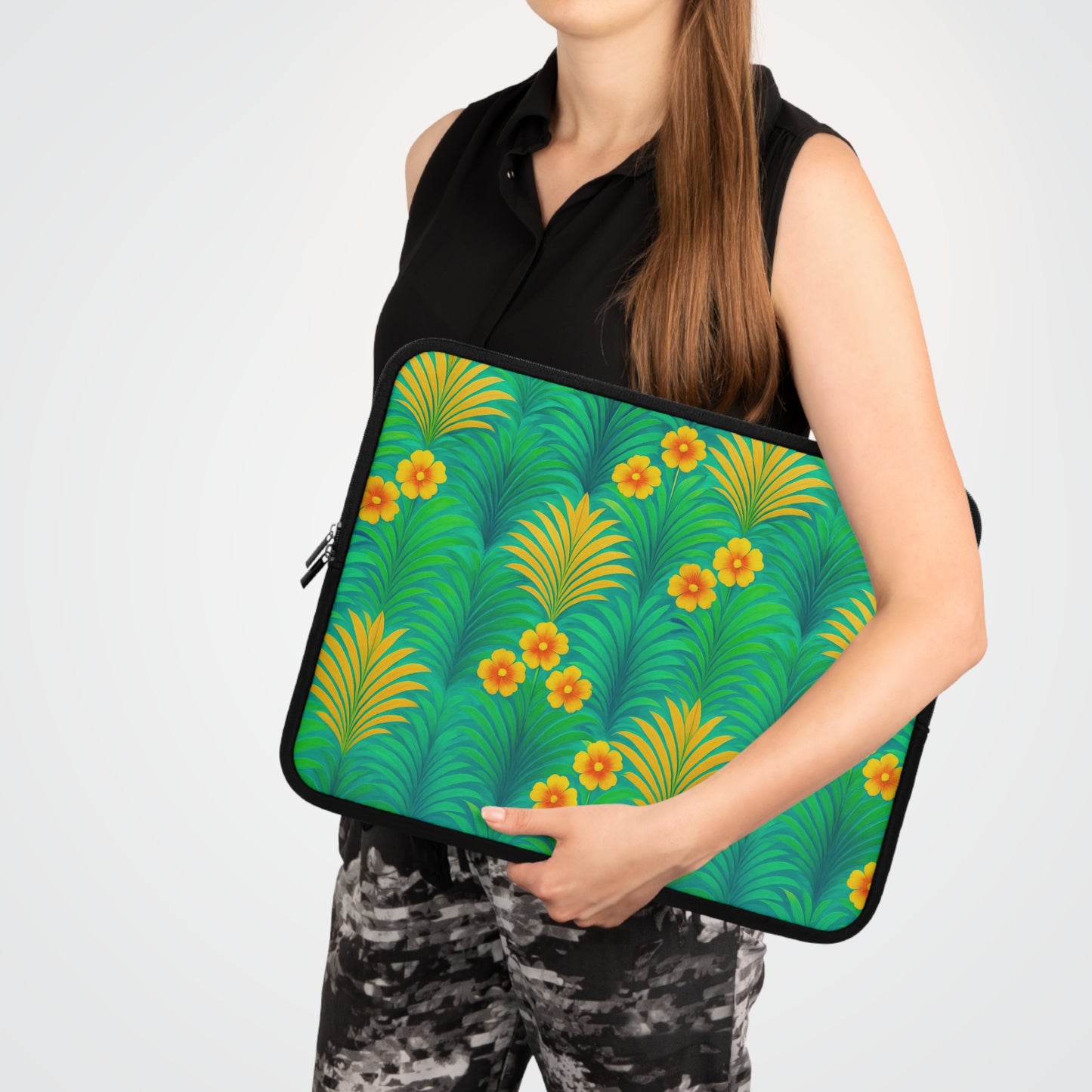 Tropical Laptop Sleeve, 5 Sizes - Perfect for Beach Lovers & Students / Sunrise Palms, Green