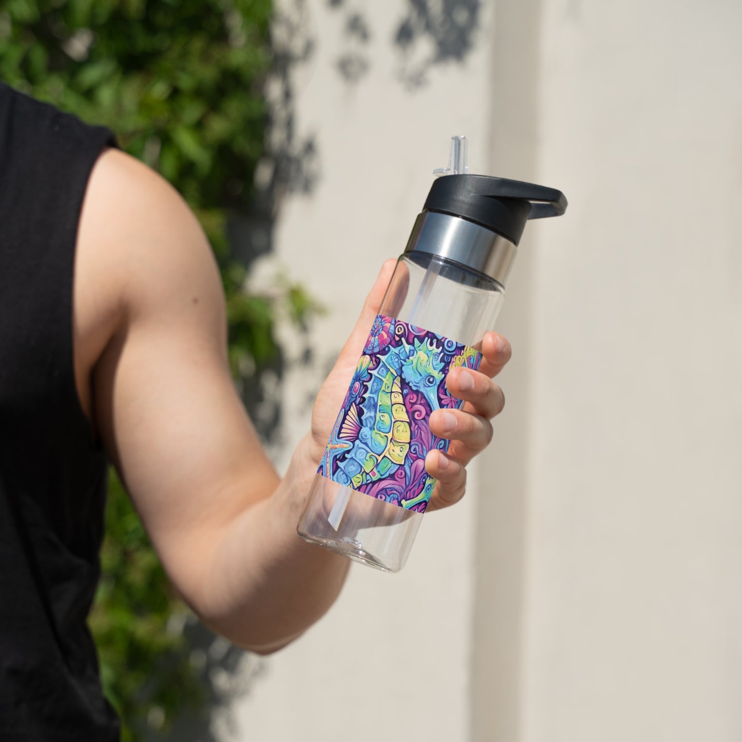 Tropical 20oz Tritan Sport Water Bottle -  Leakproof, Lightweight, BPA-Free / Seahorse Trio, Fantasy Pop