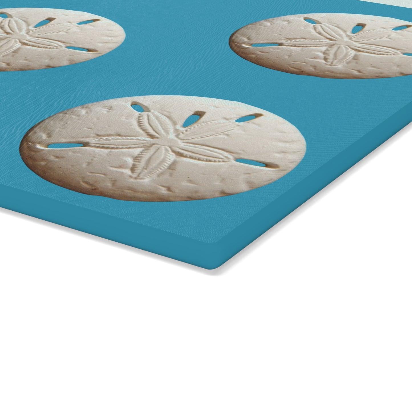 Glass Cutting Board, 2 sizes - White Sand Dollar/Turquoise