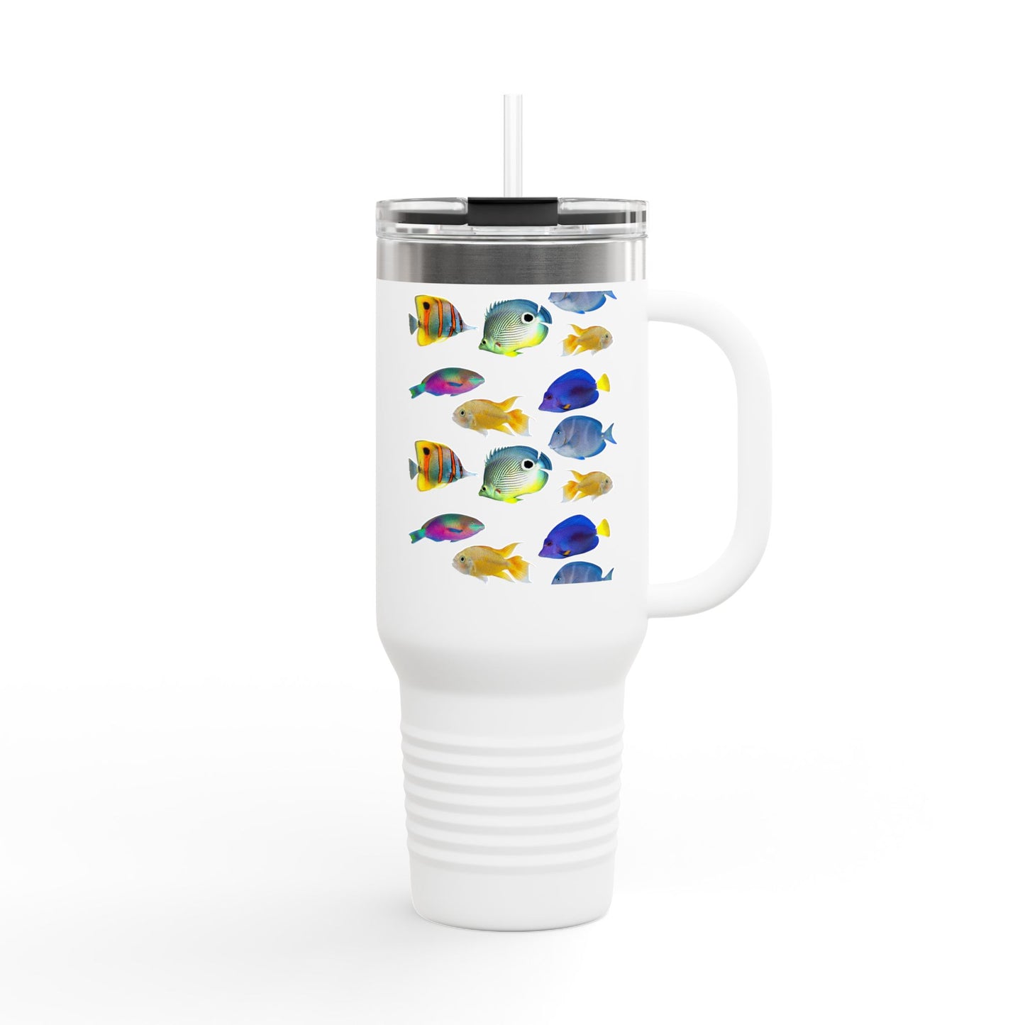 School of Fish/White Insulated Travel Mug - 40oz - Perfect for Outdoor Adventures