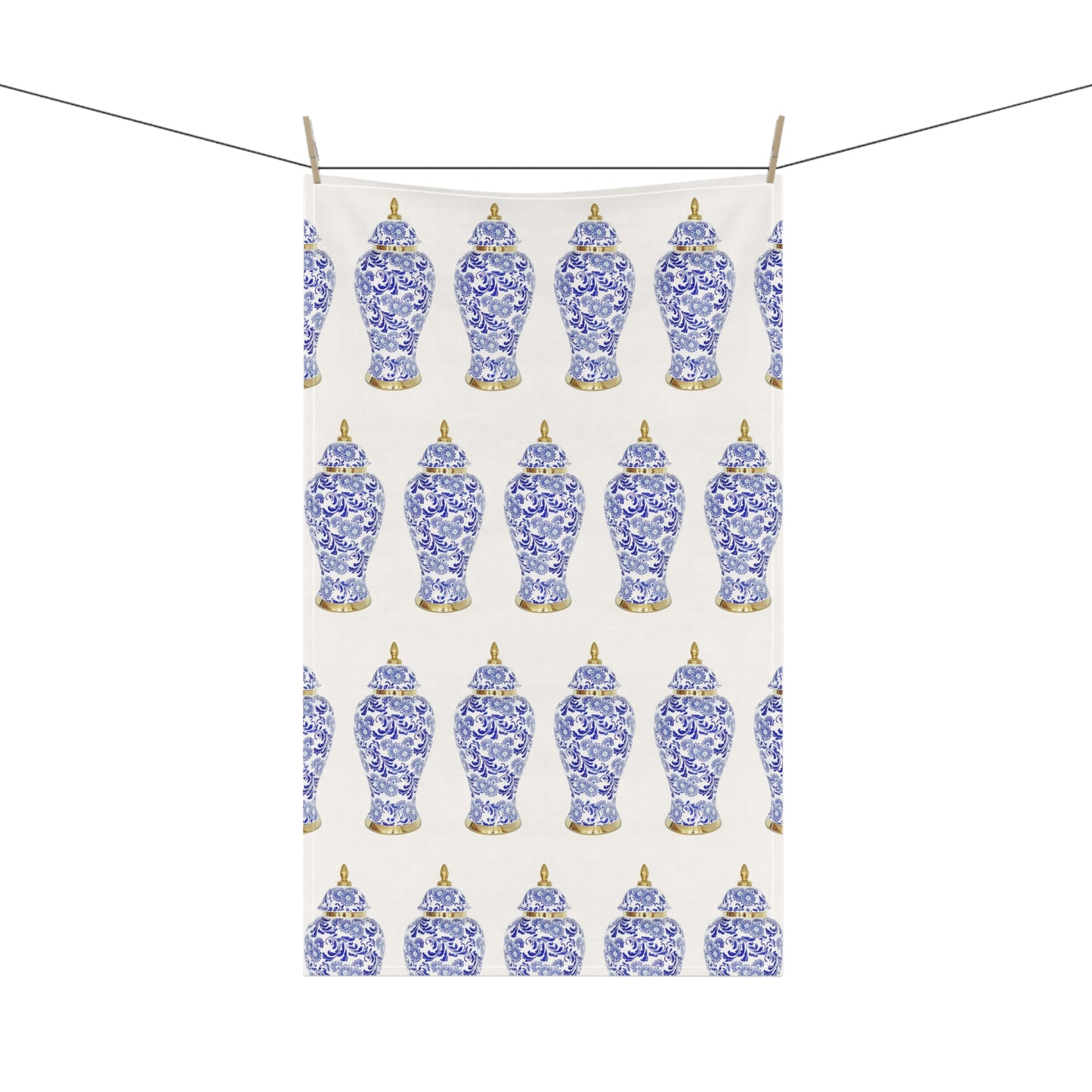 Tea Towels (cotton, poly), Blue and Gold Ginger Jar repeat white