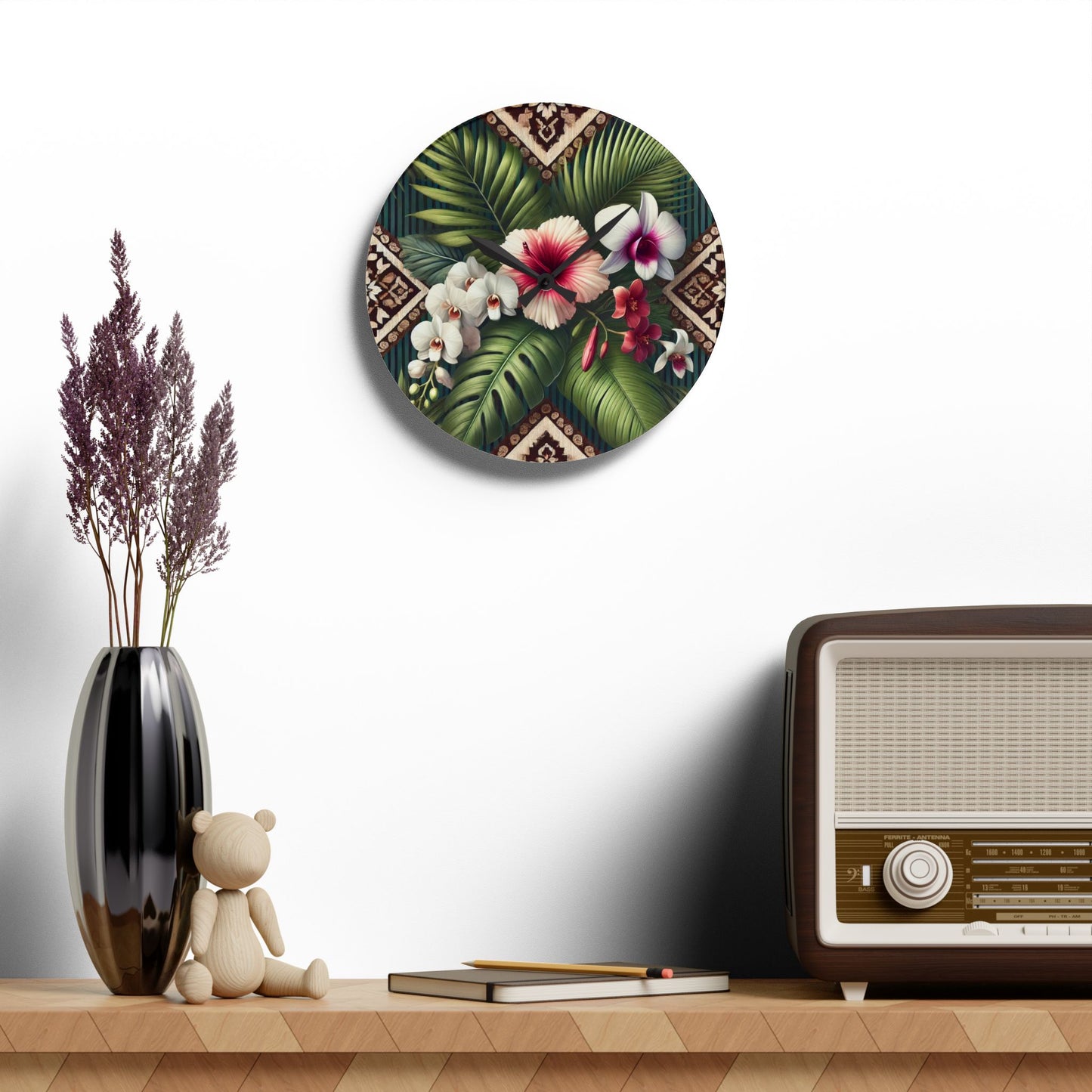Acrylic Wall Clock / Tiki Orchids