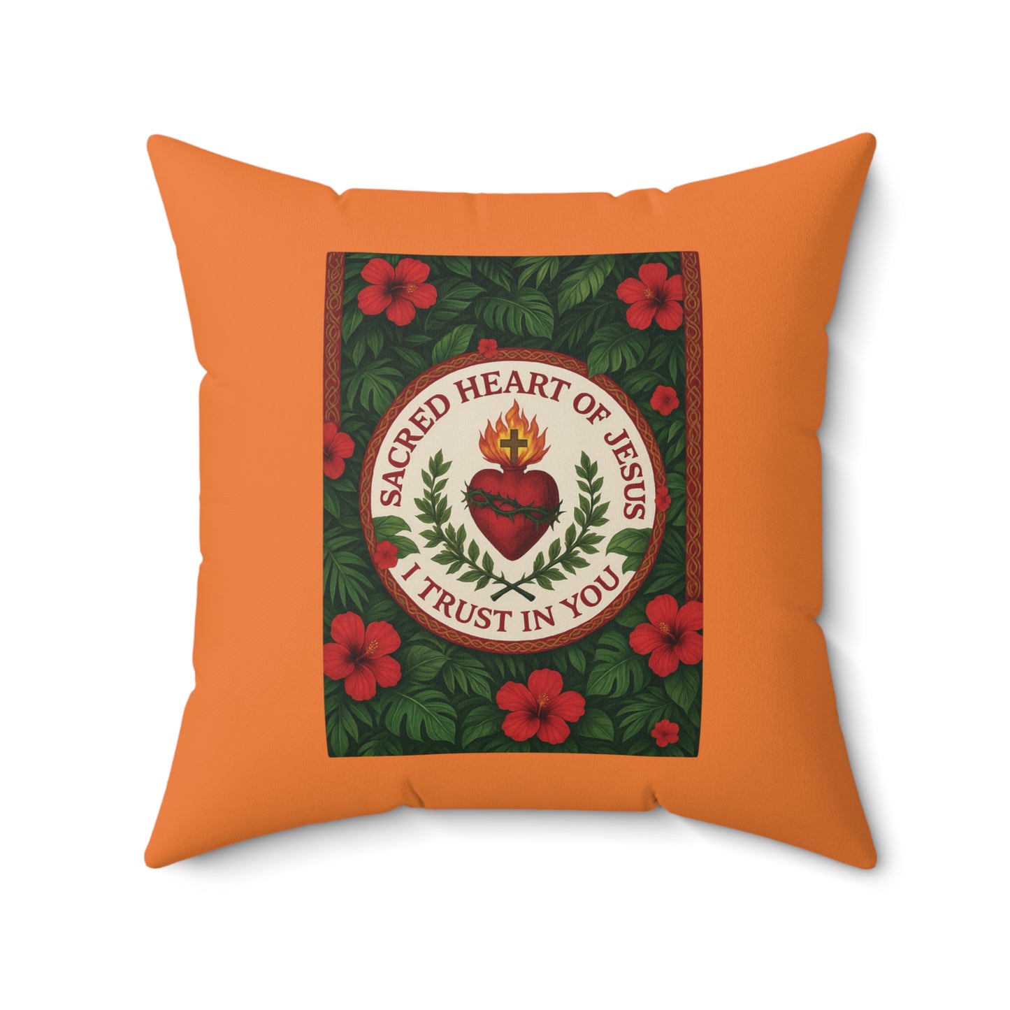 Religious Decorative Pillow - Accent Cushion, 4 Sizes / Sacred Heart of Jesus Prayer, Crusta Lt. Orange