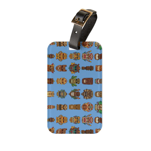 Luggage Tag - Tiny Tiki Dudes, Light Blue