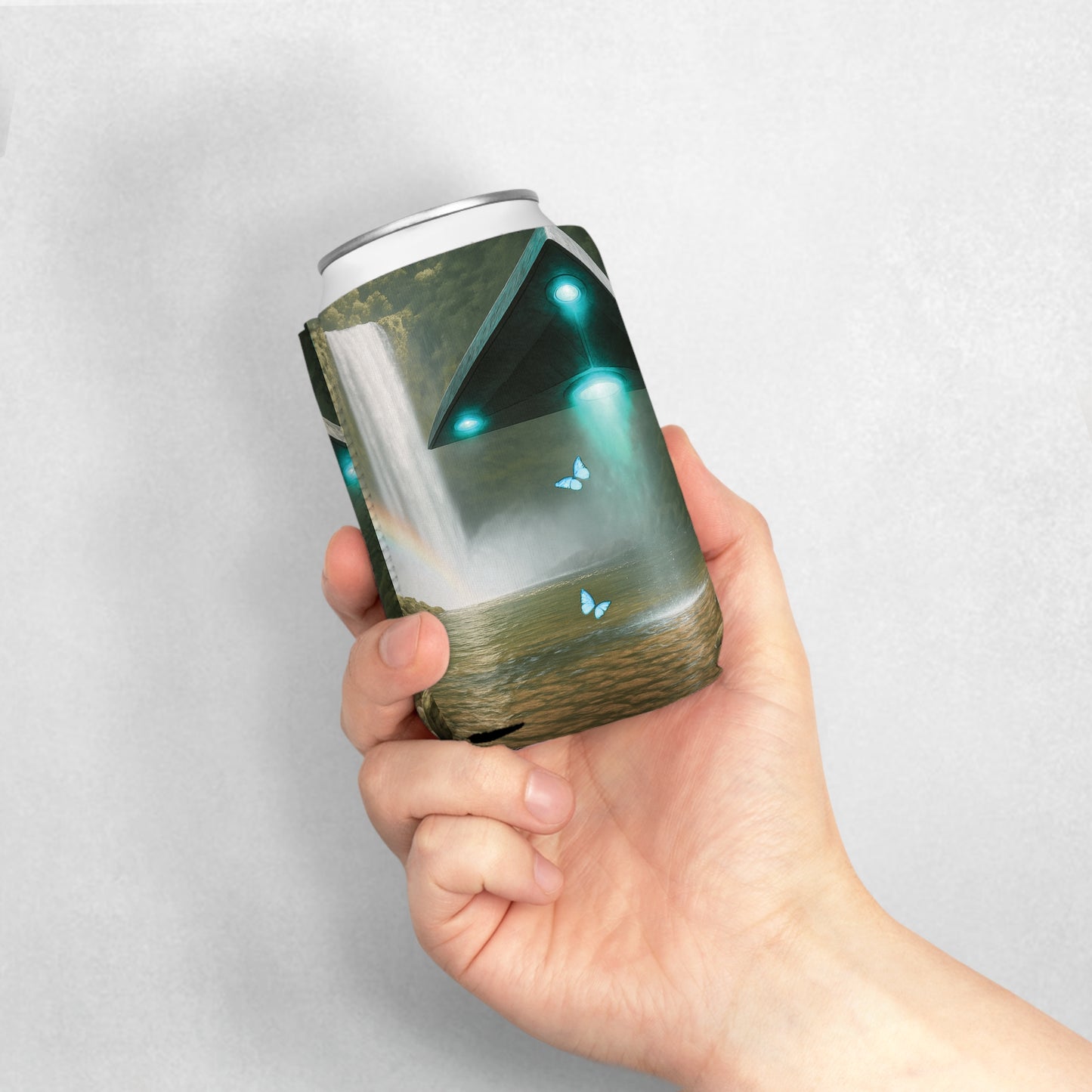 Rainforest UFO and Waterfal Can Cooler Sleeve - Perfect for Outdoor Picnics