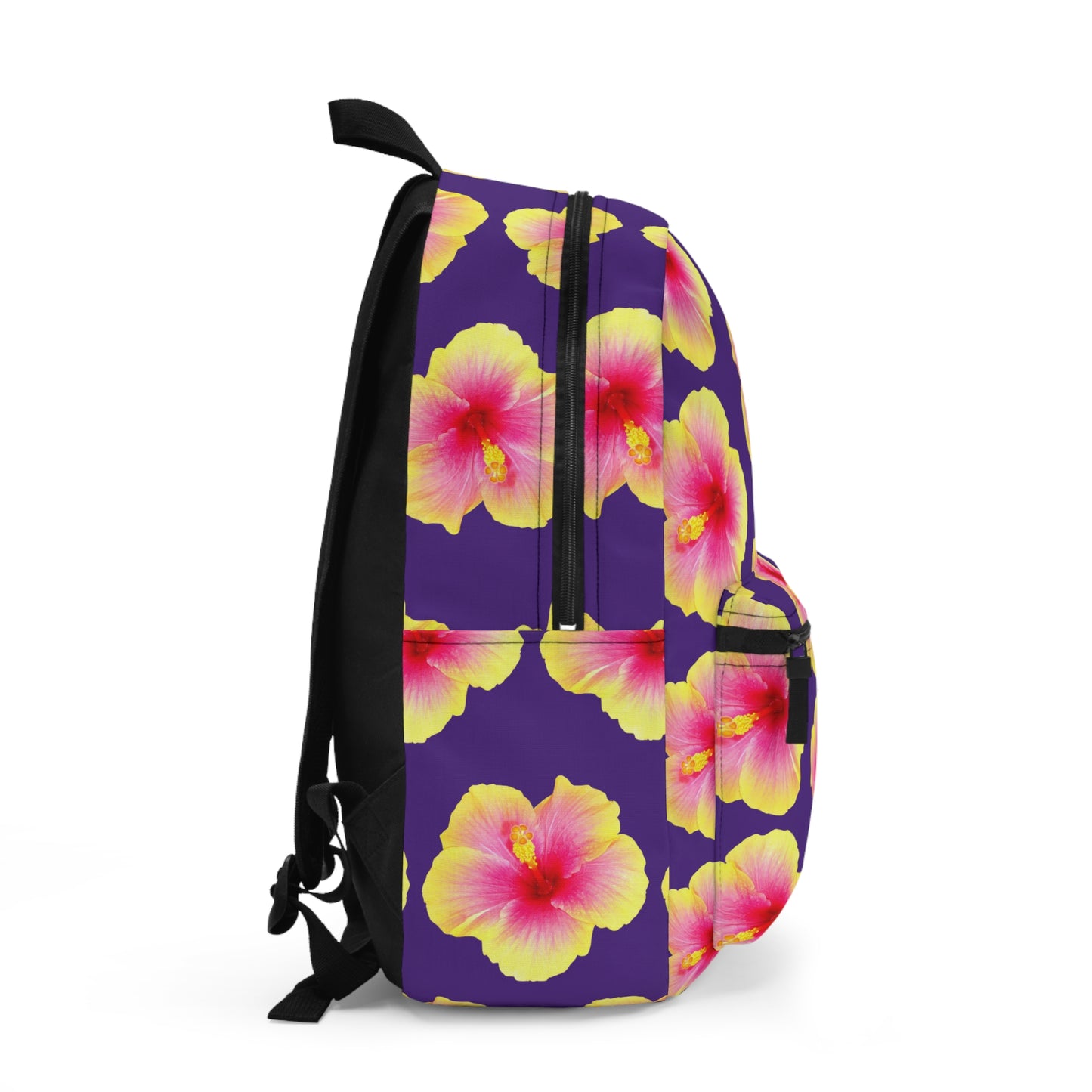 Tropical Backpack / Yellow & Pink Hibiscus Flower/Purple