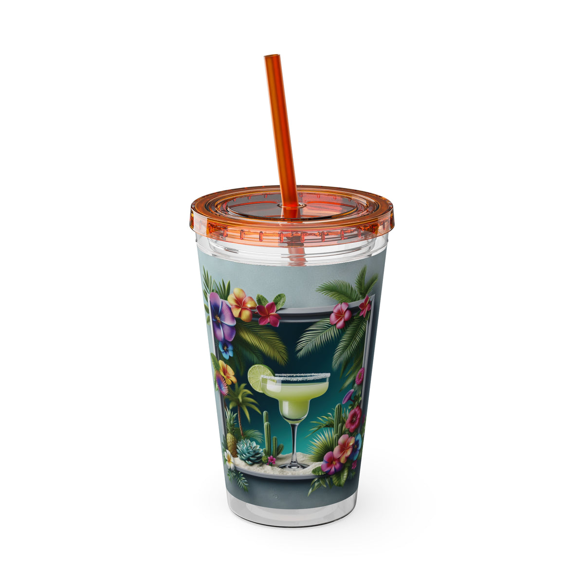 Tropical Tumbler with Straw | 16oz Colorful Travel Cup / Tropical Margarita