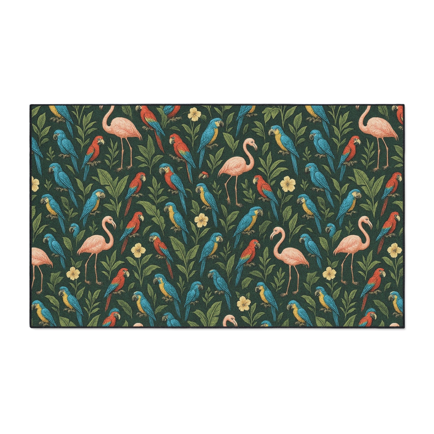 Heavy Duty Floor Mat, 5 Sizes – Tropical Area Rug for Home Décor / Flamingos and Parrots