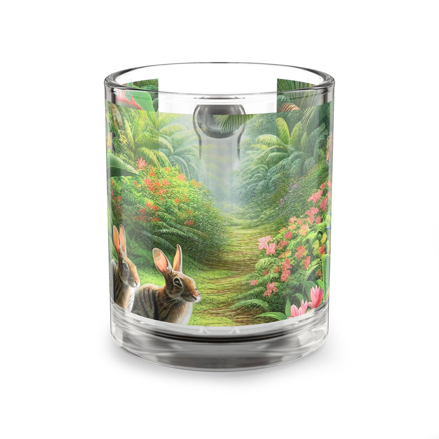 Tropical Glass Mug - 10oz Coffee Cup / Hidden Rabbits