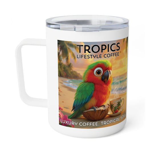 Tropical Insulated Coffee Mug, 10oz / Parrot Tiki