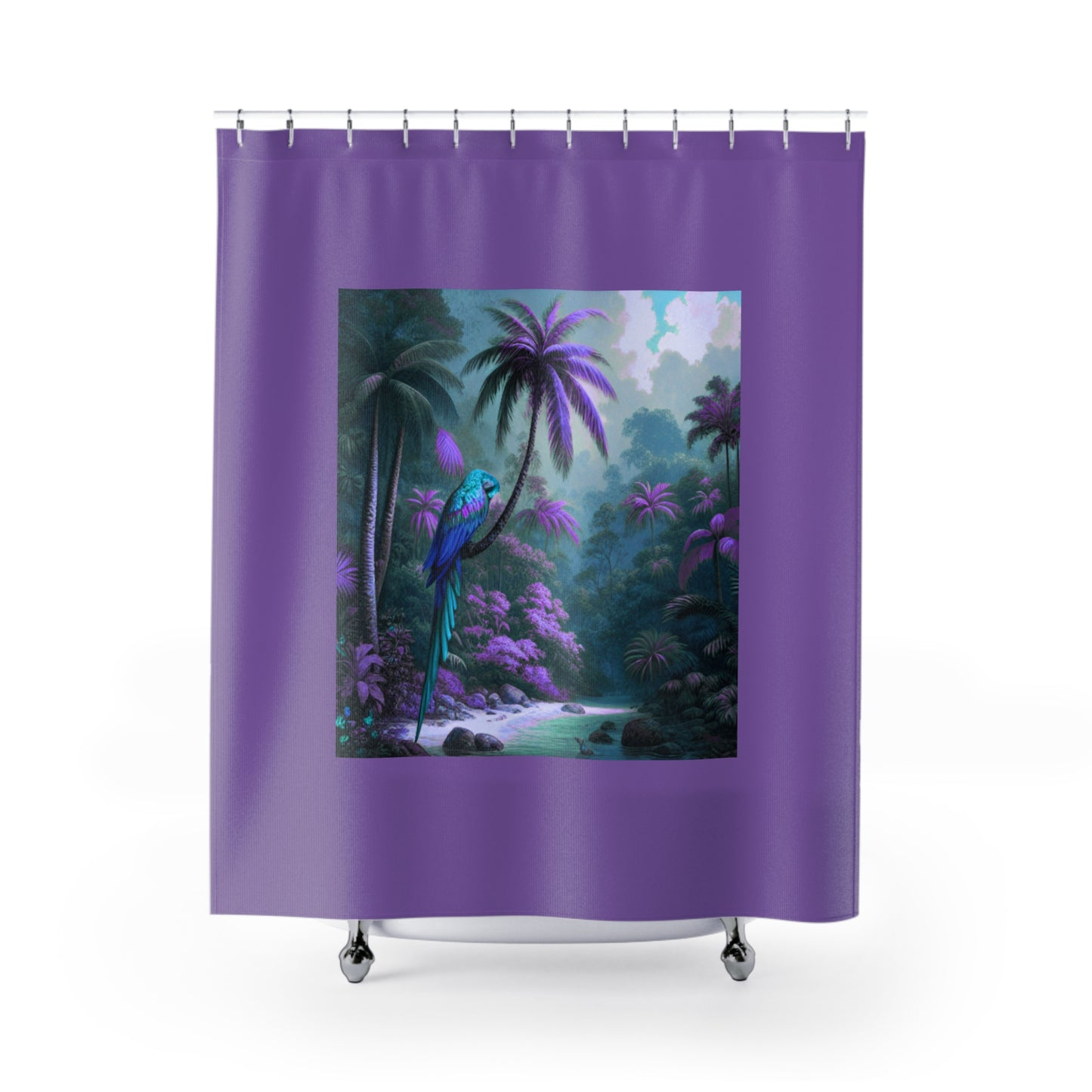 Tropical Shower Curtain - Rainforest Bathroom Decor / Sleeping Beauty Parrot Fantasy, Lt. Purple
