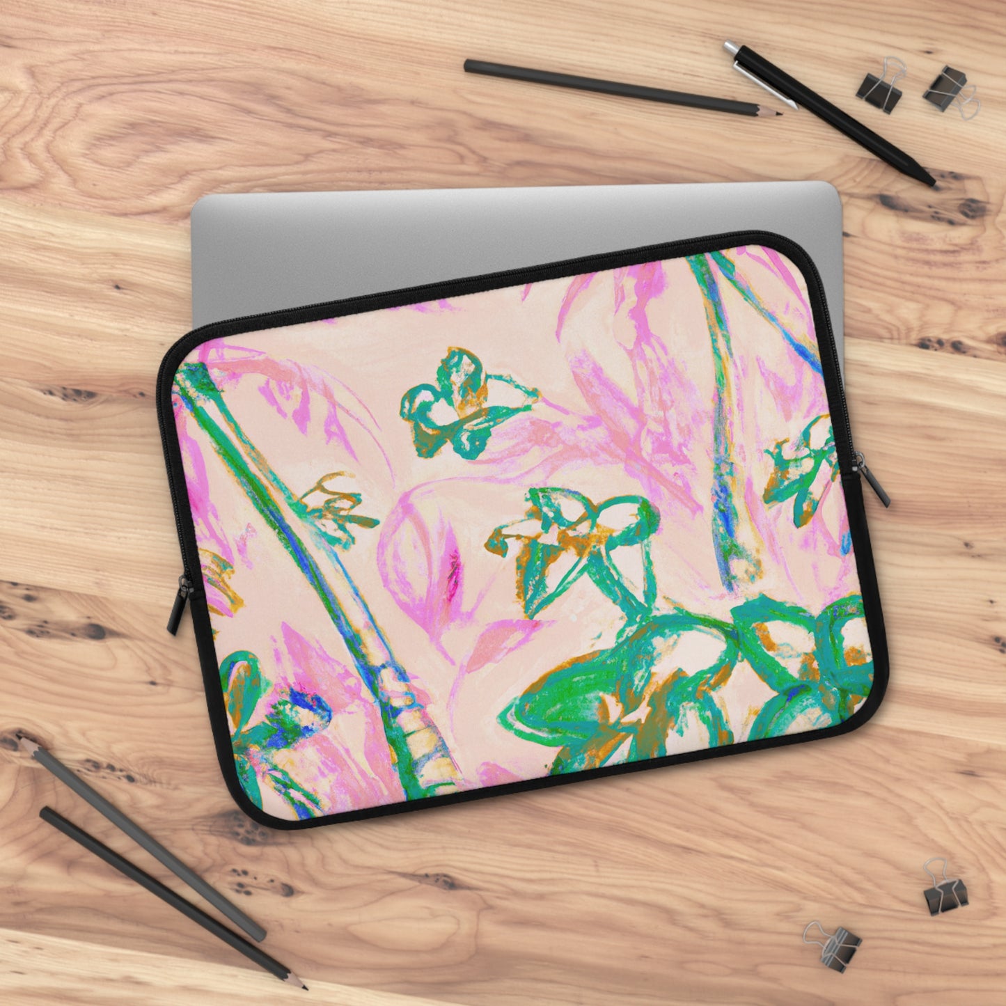 Tropical Laptop Sleeve, 5 Sizes - Perfect for Beach Lovers & Students / Tropical Doodles, Pink