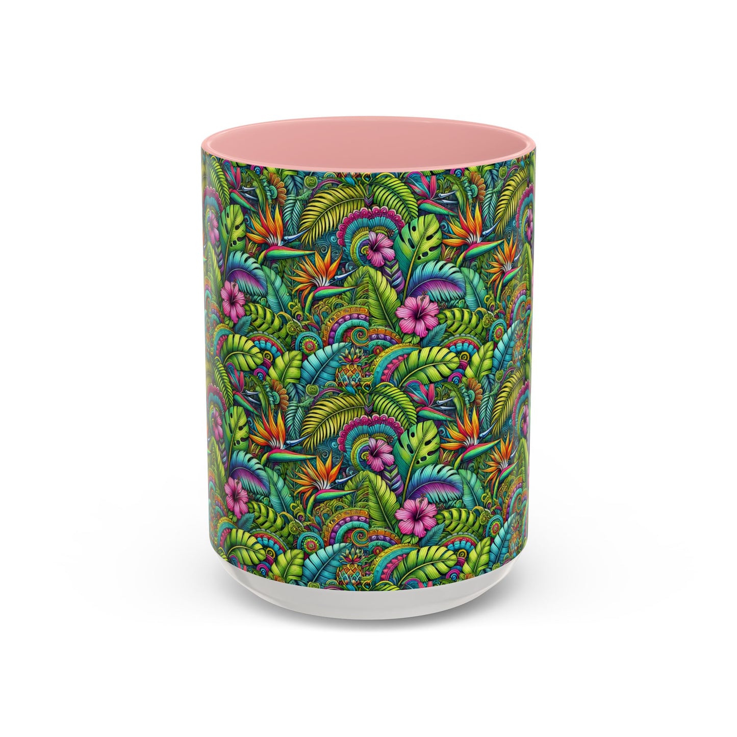 Accent Color Coffee Mug (11, 15oz), Rainforest Blooms, Various Colors