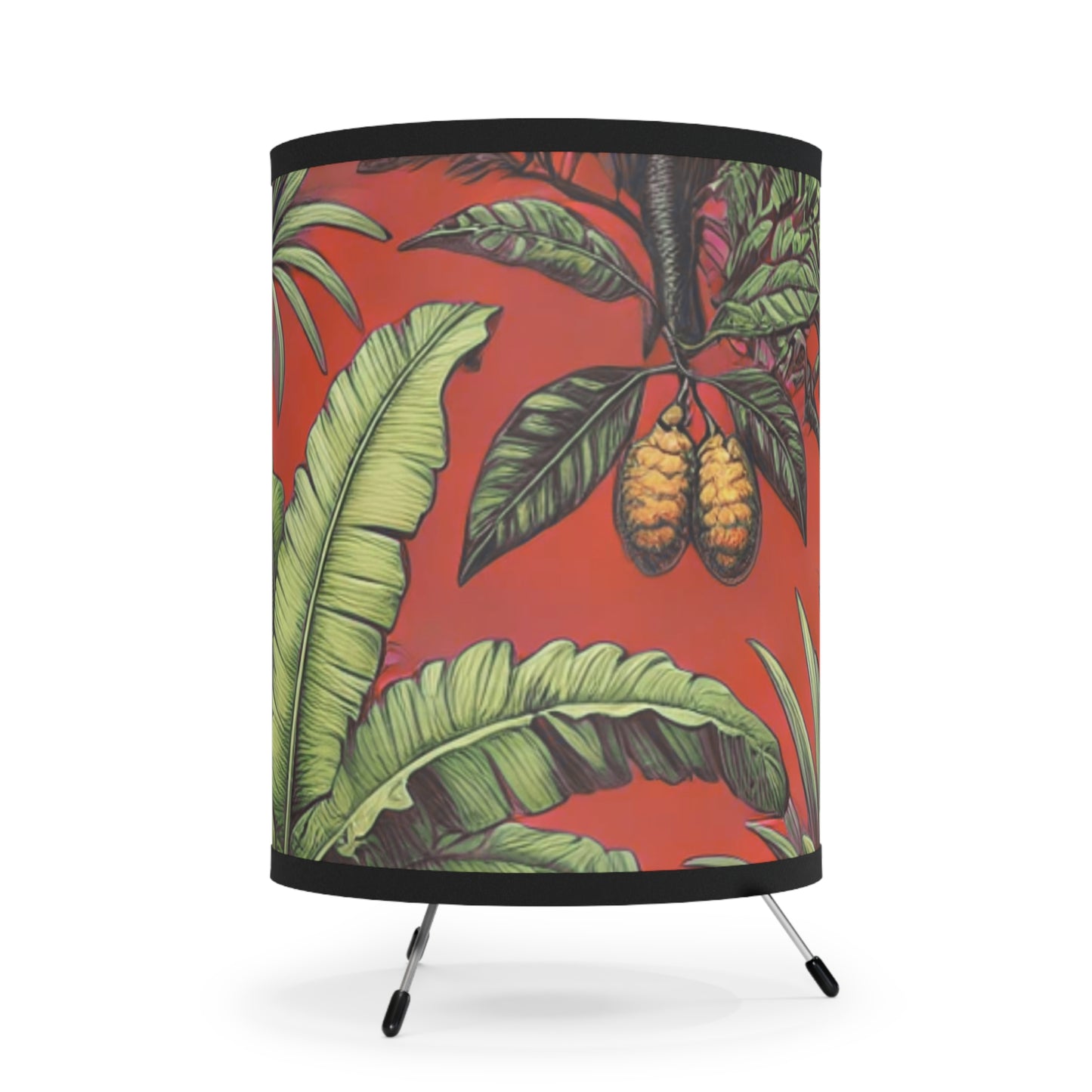 Tropical Fruit/Red Tripod Lamp with Artistic High-Res Shade - Perfect for Home Décor