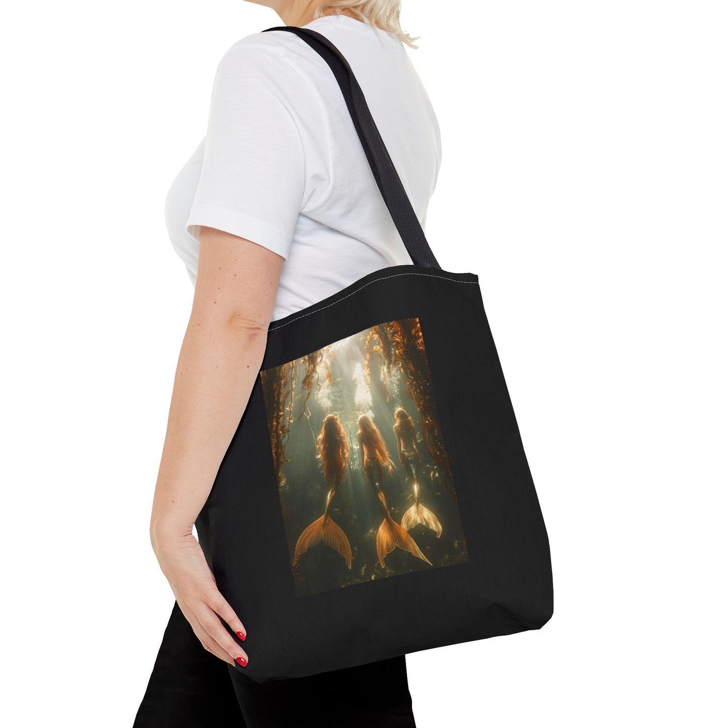 Three Mermaid Sisters, Black Tote Bag - 3 Sizes