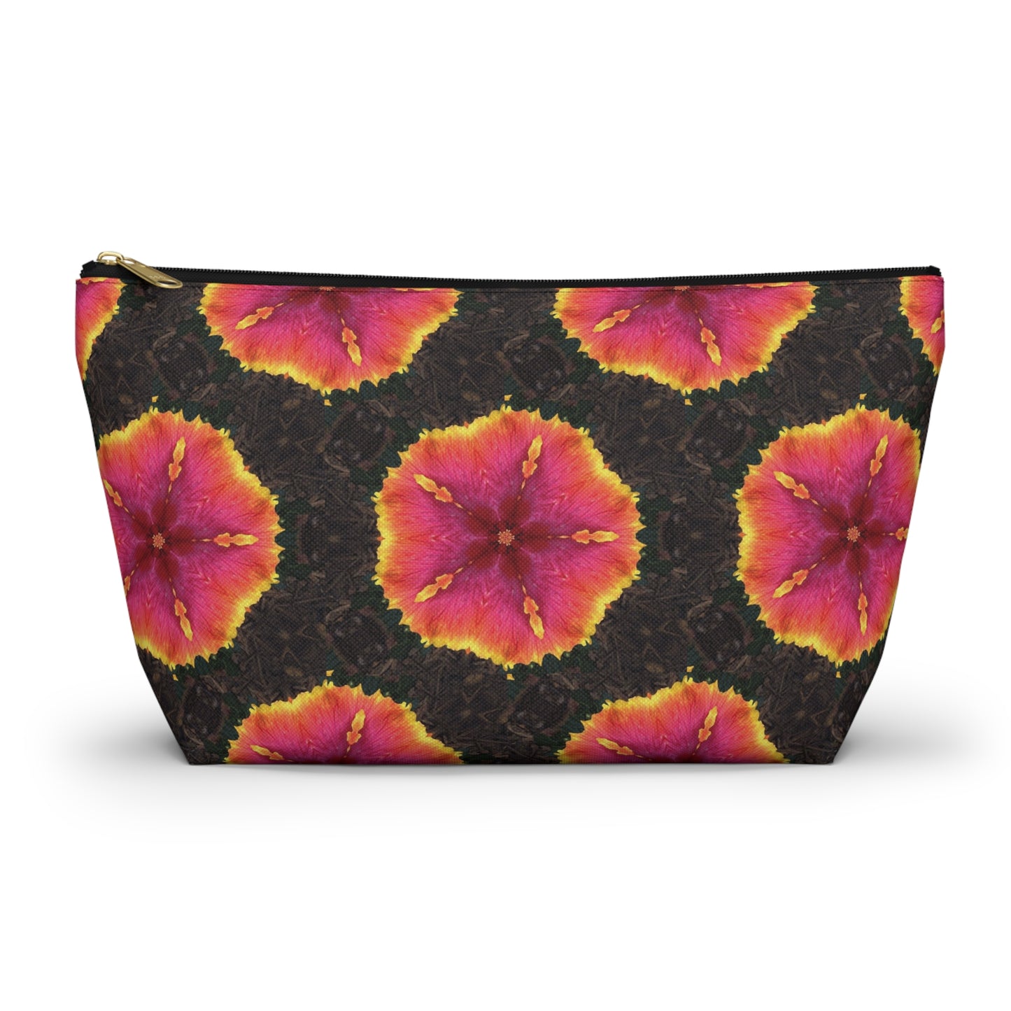 Tropical Accessory Pouch, 2 sizes | Makeup Bag | Perfect for Travel & Everyday Use / Hibiscus Kaleidoscope, Black