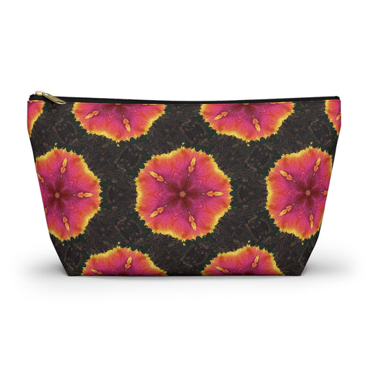 Tropical Accessory Pouch, 2 sizes | Makeup Bag | Perfect for Travel & Everyday Use / Hibiscus Kaleidoscope, Black