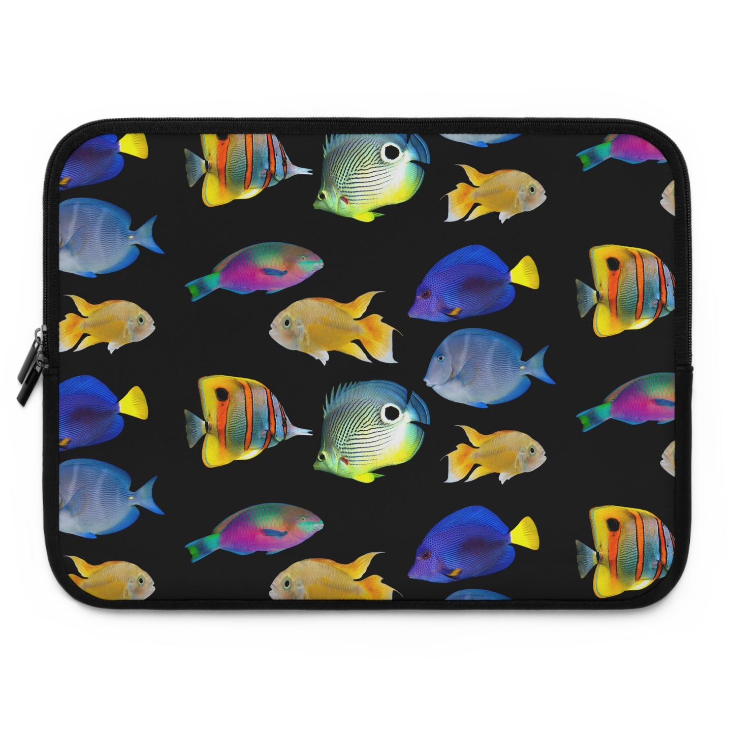 Tropical Laptop Sleeve, 5 Sizes - Perfect for Beach Lovers & Students / School of Fish, Black