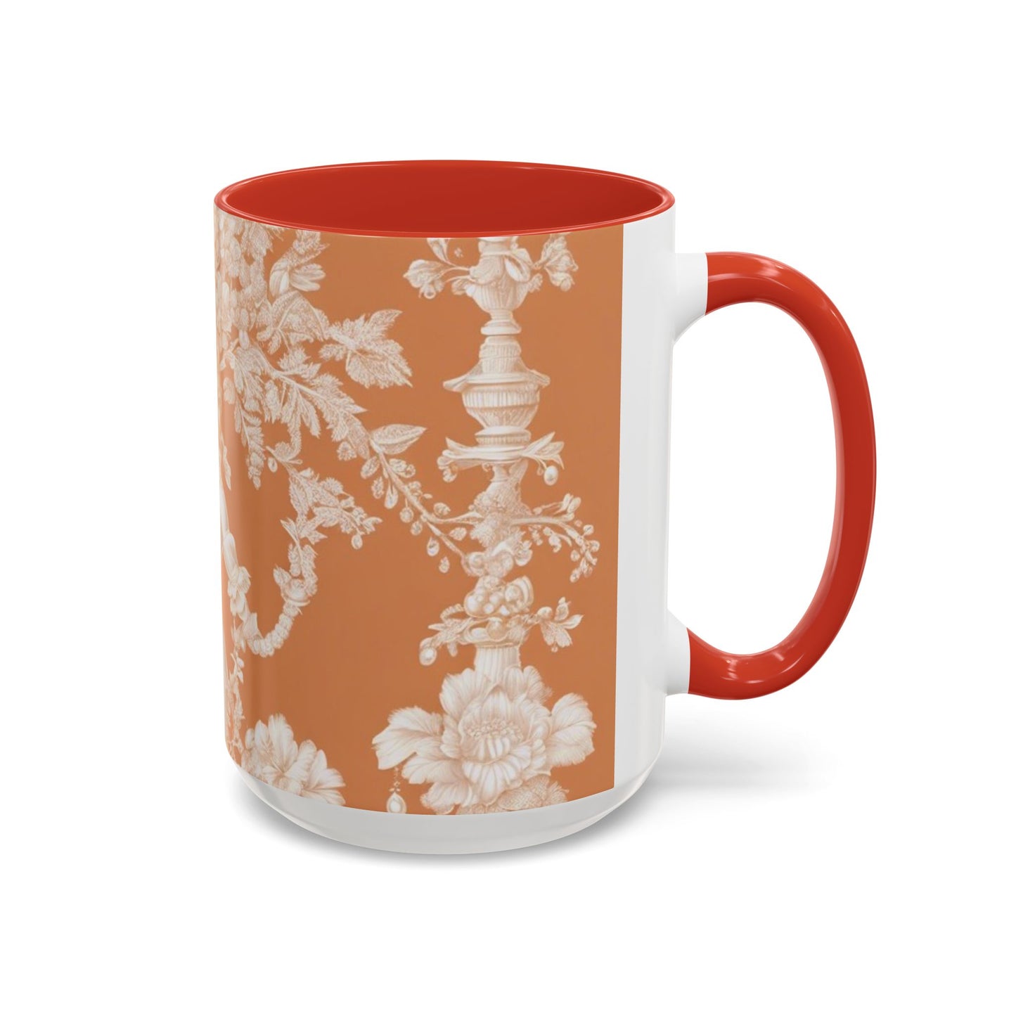 Accent Coffee Mug (11, 15oz), Pearl Lady Toile/Melon, Various Colors