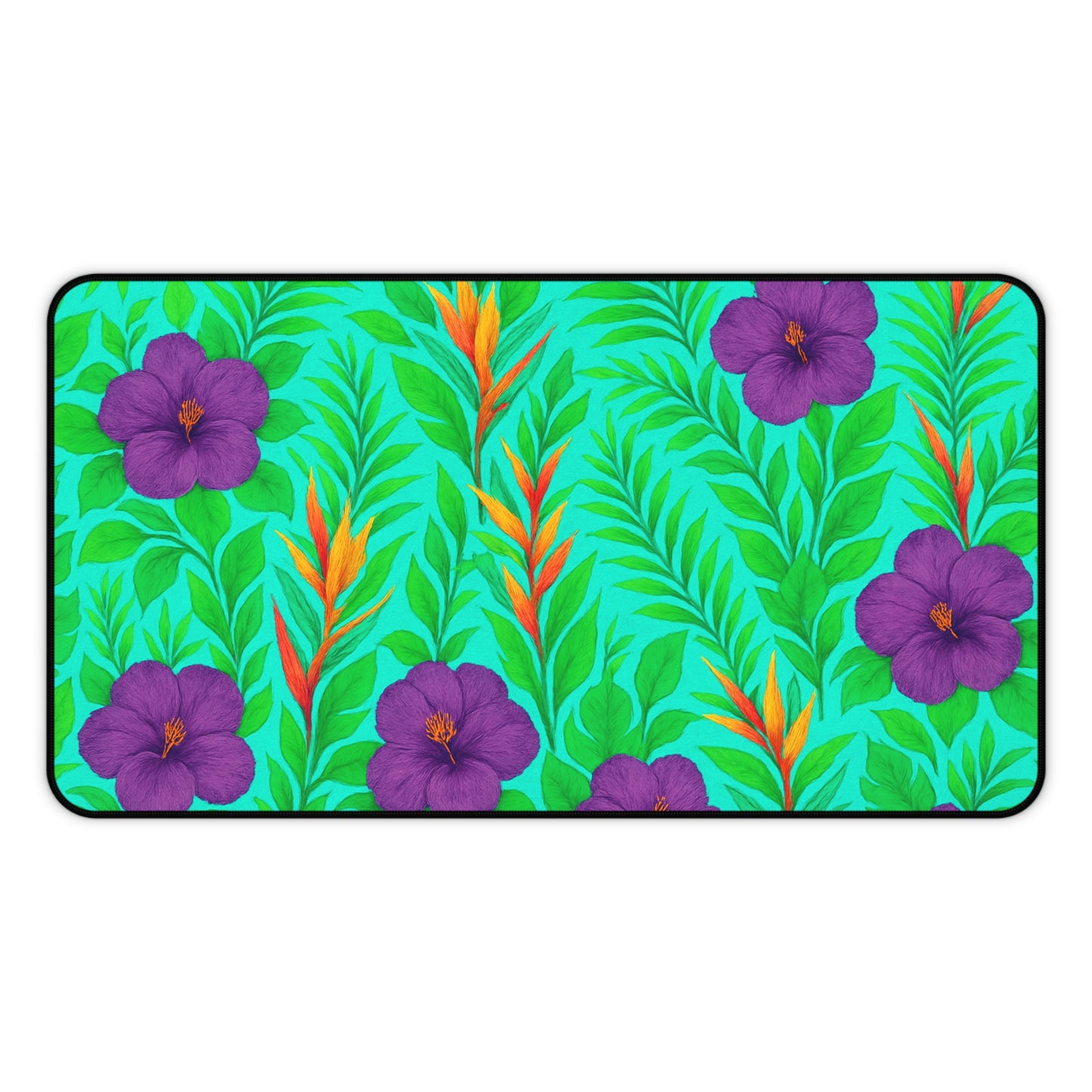 Tropical Paradise Desk Mat, 3 Sizes - Perfect for Home Office - Midnight Flower Green