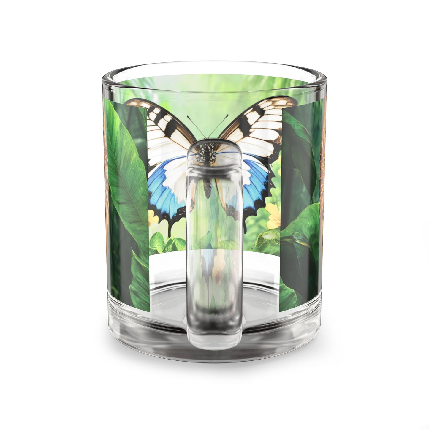 Tropical Glass Mug - 10oz Coffee Cup / Framed Swallowtail Butterfly