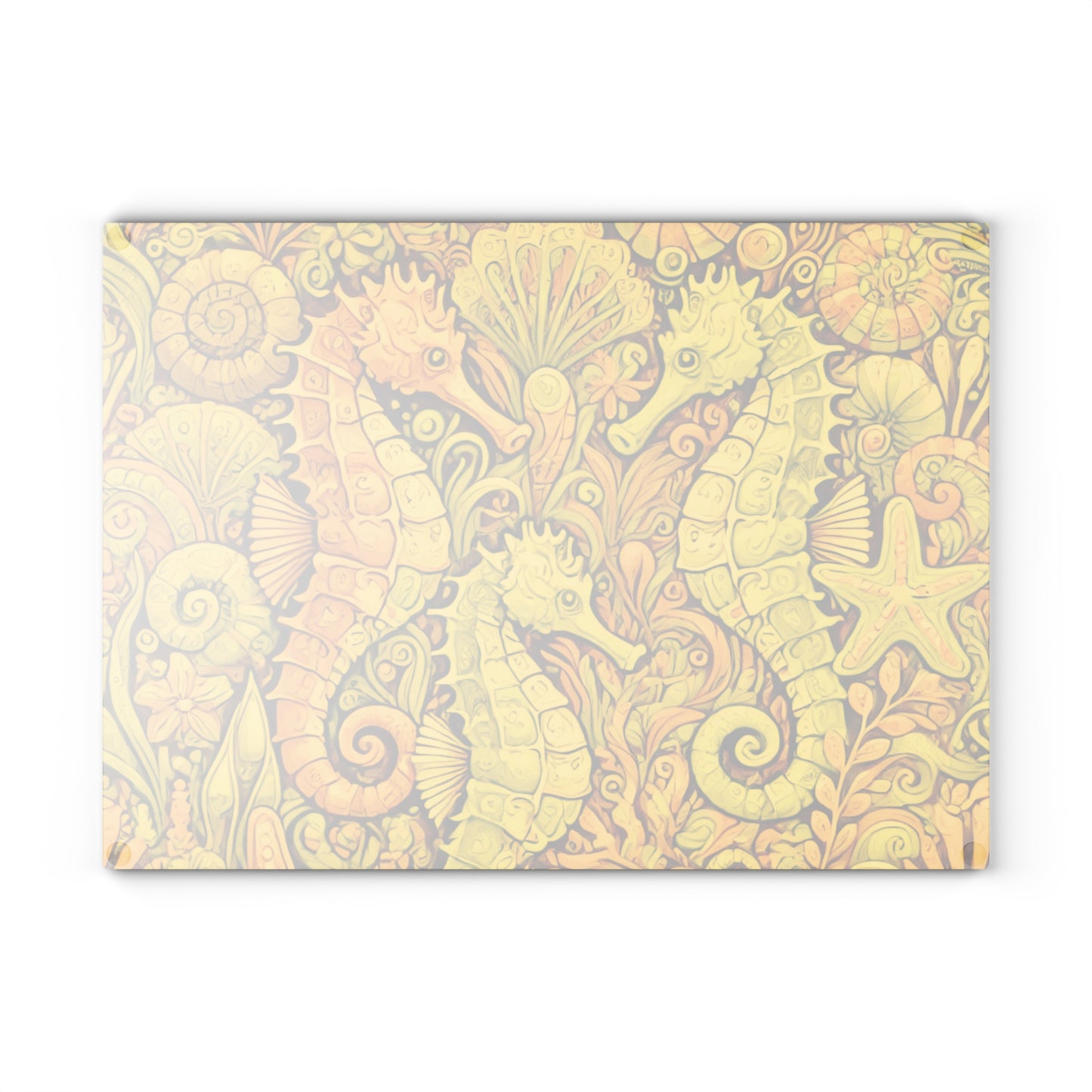 Glass Cutting Board, 2 sizes - Seahorses/Yellow