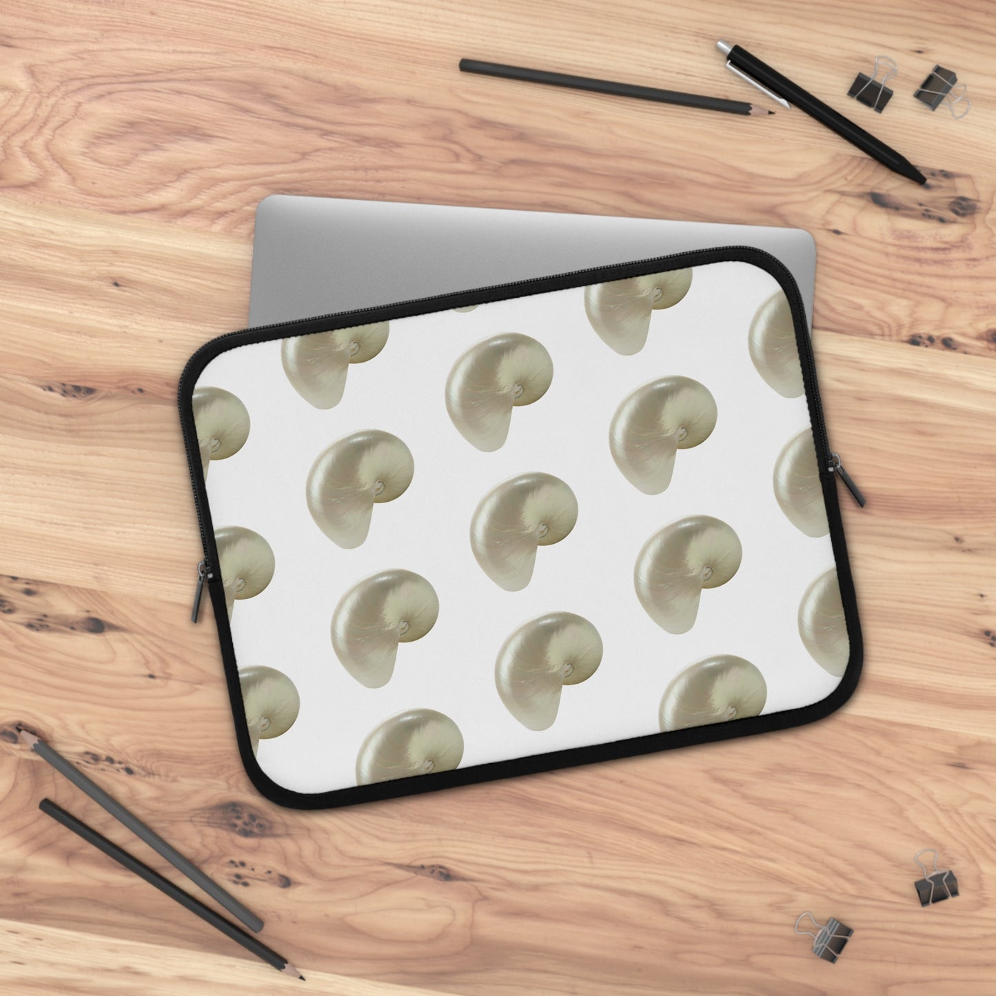 Tropical Laptop Sleeve, 5 Sizes - Perfect for Beach Lovers & Students / Lustrous White Nautilus Shell, White