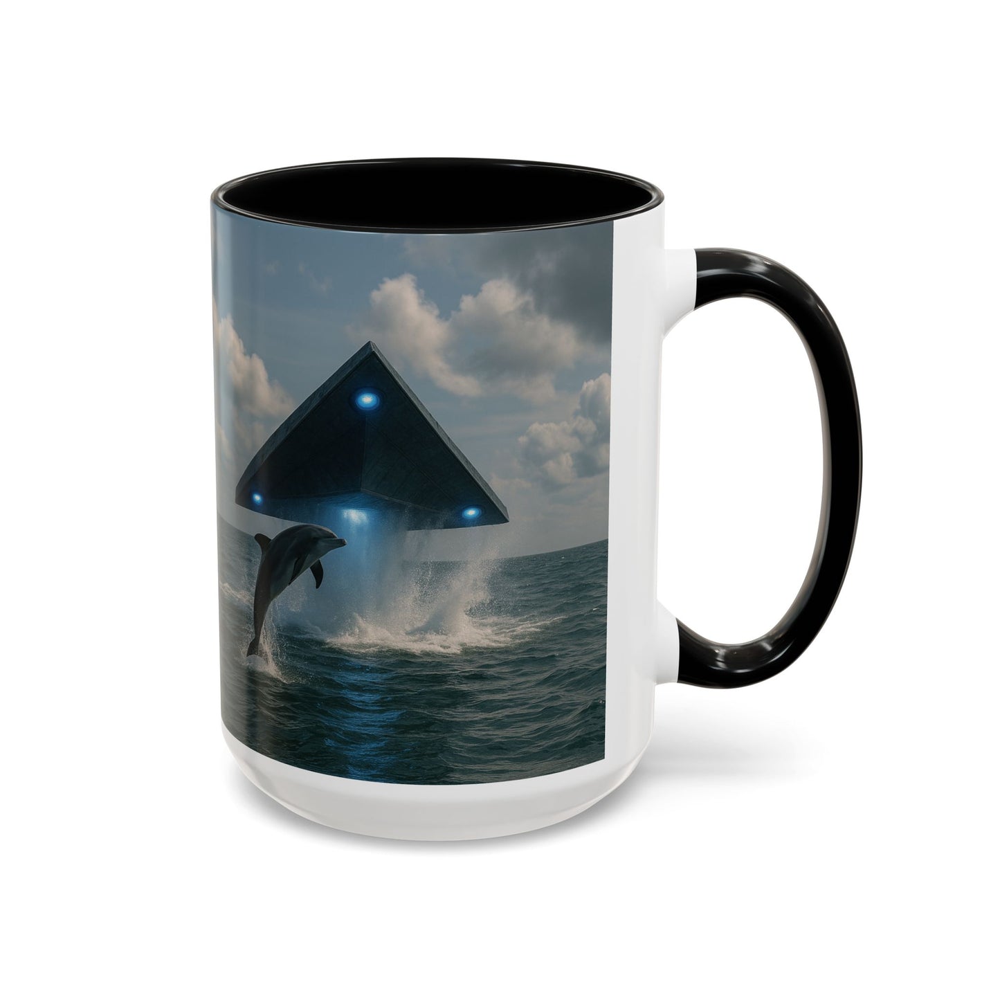 Accent Coffee Mug (11, 15oz), 8 Colors - UFO and Dolphin