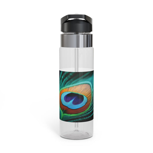 Tropical 20oz Tritan Sport Water Bottle -  Leakproof, Lightweight, BPA-Free / Peacock Eye Feather, Turquoise Macro