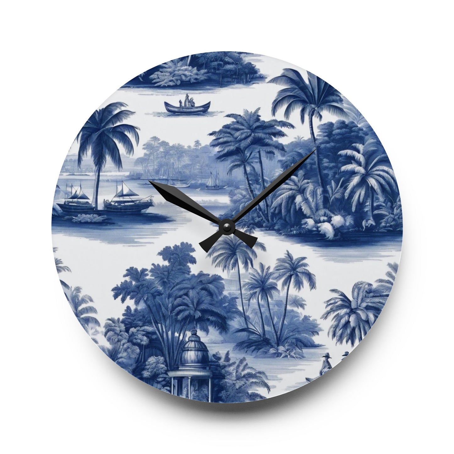 Acrylic Wall Clock, Tropical Toile Blue, 4 Variants