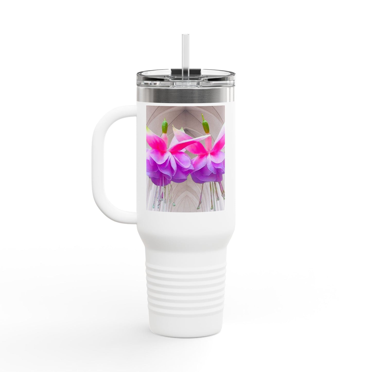Insulated Travel Mug, 40oz / Floral Two Fuchsias, Gothic - Perfect for Outdoor Adventures